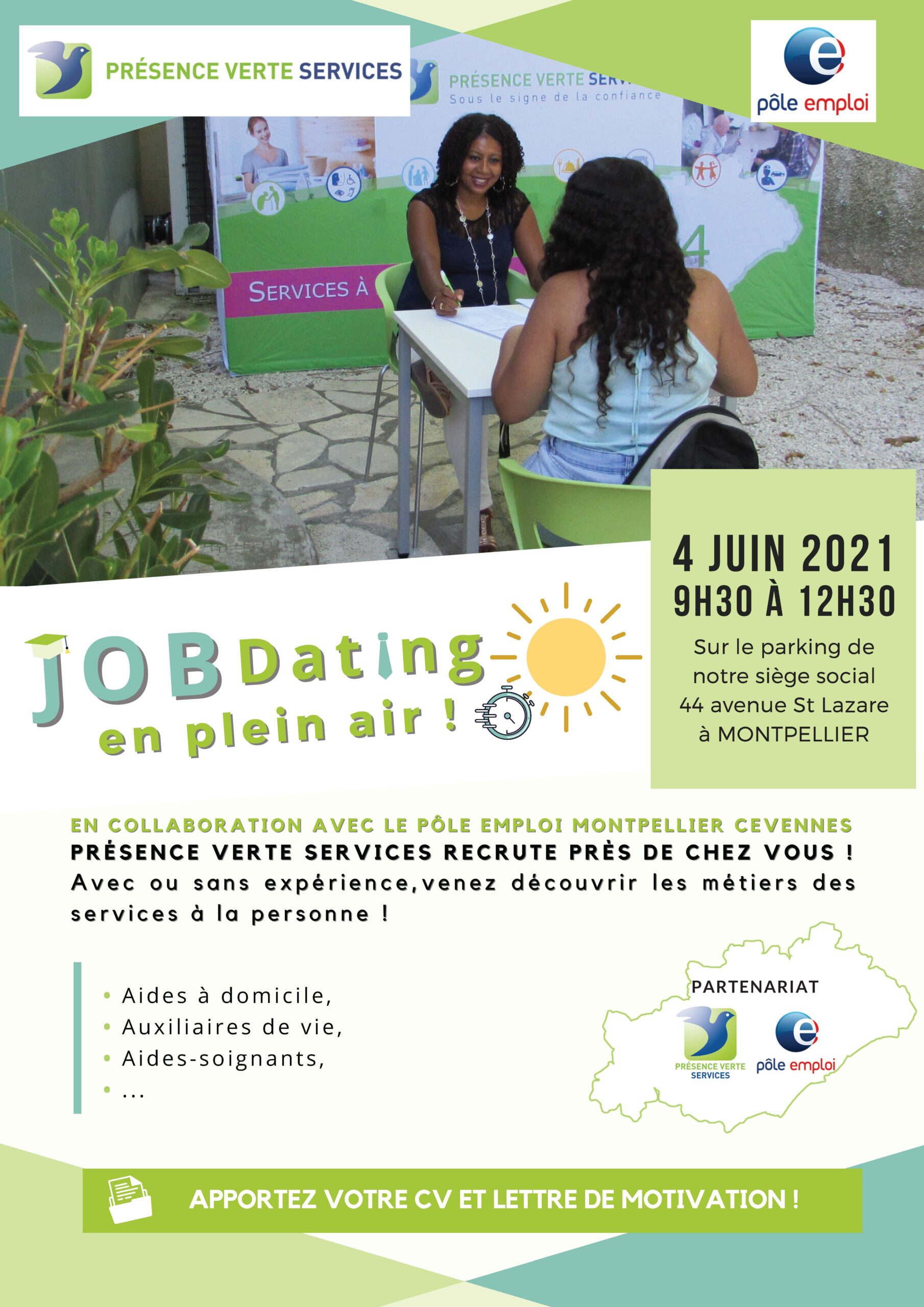 JOB DATING EN PLEIN AIR EN COLLABORATION AVEC LE POLE EMPLOI MONTPELLIER CEVENNES Présence